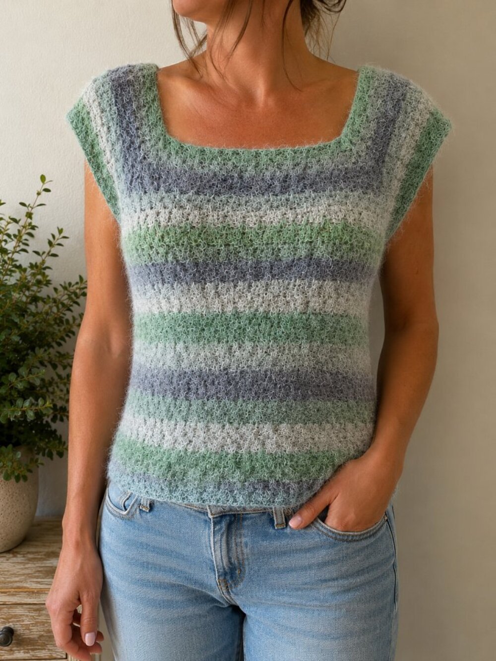 Handmade Caron Latte Cakes Crochet Top Green Blue Medium